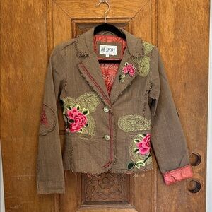 DB Sport Brown Floral Embroidered Women's Jacket size small button up